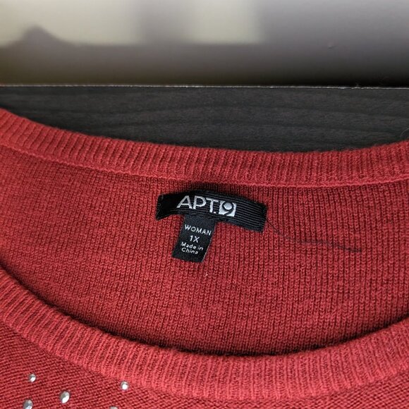 Apt. 9 Wine Red Sweater with Sliver Rhinestones 1X EUC - Picture 2 of 5